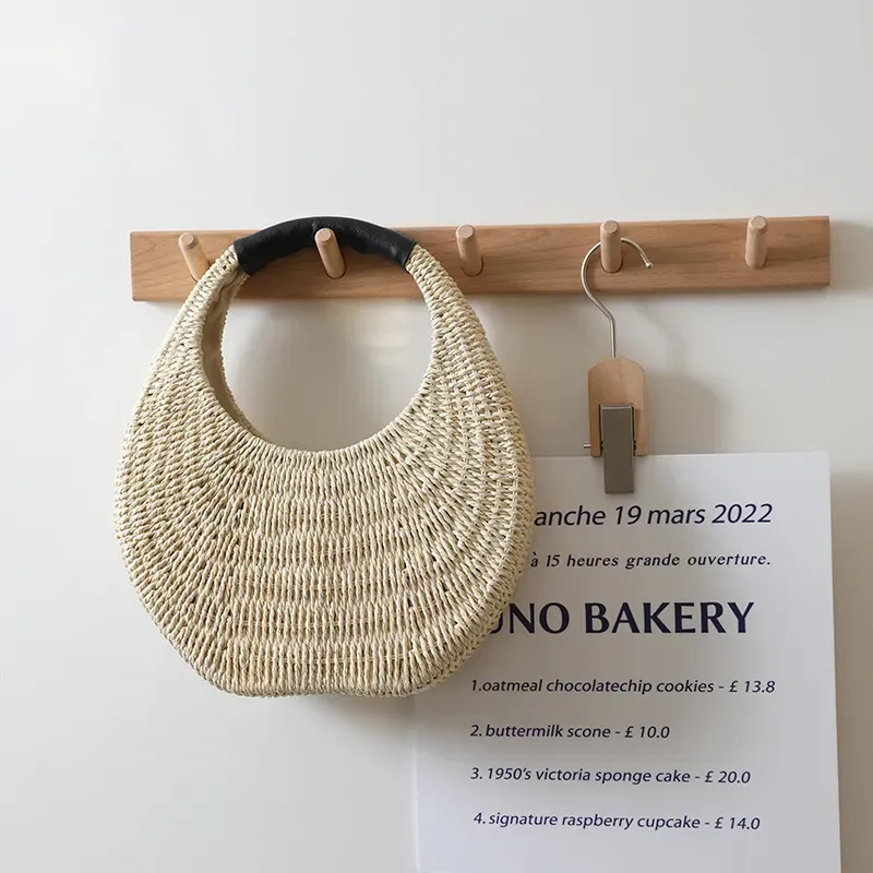Women Fashion Solid Color Straw Handbag