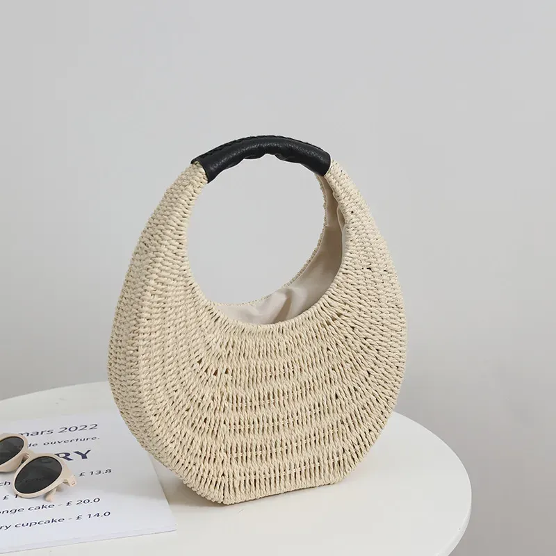 Women Fashion Solid Color Straw Handbag - Image 3