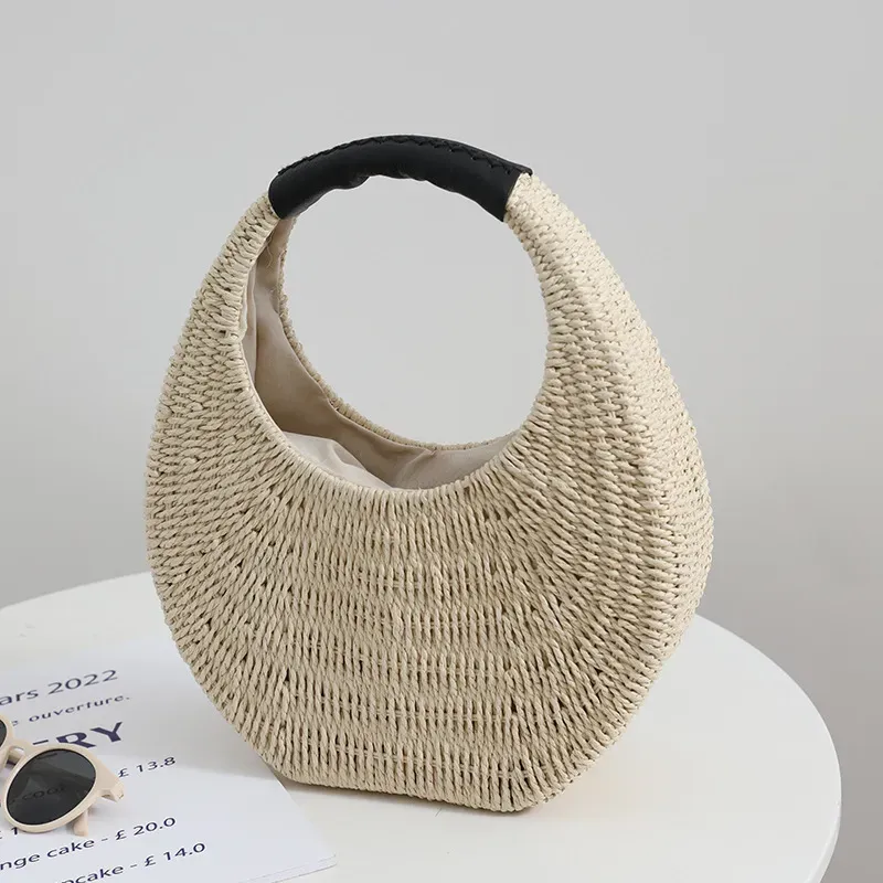Women Fashion Solid Color Straw Handbag - Image 4