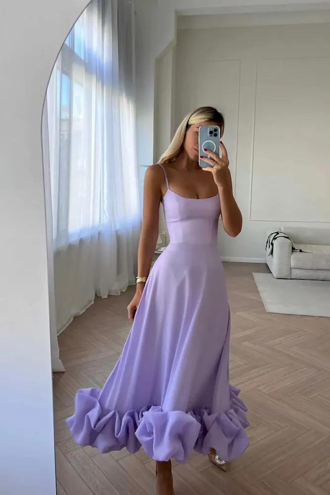 Women Fashion Solid Color Sling Flounce Dress - Image 15