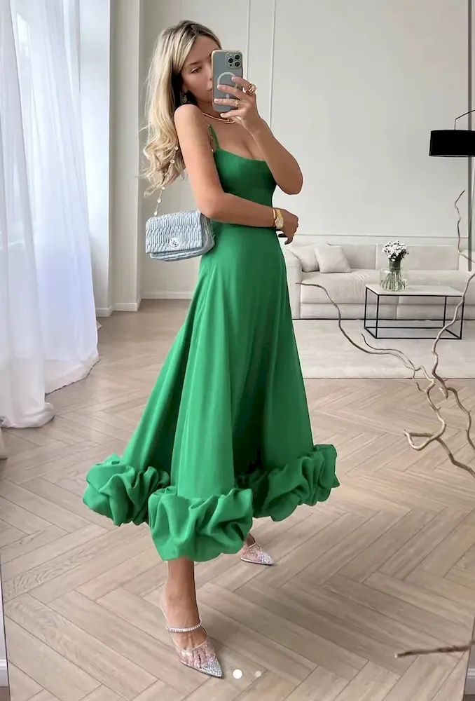 Women Fashion Solid Color Sling Flounce Dress - Image 20