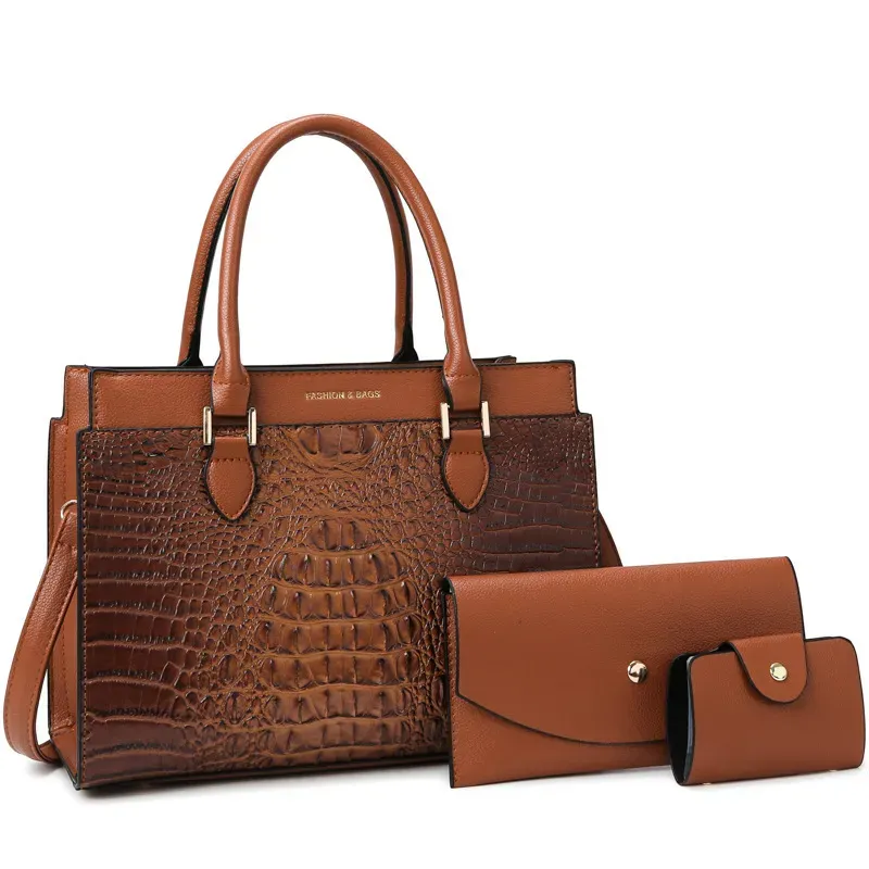 Women Fashion Retro Large Capacity Crocodile Pattern Handbag Purse Set - Image 3