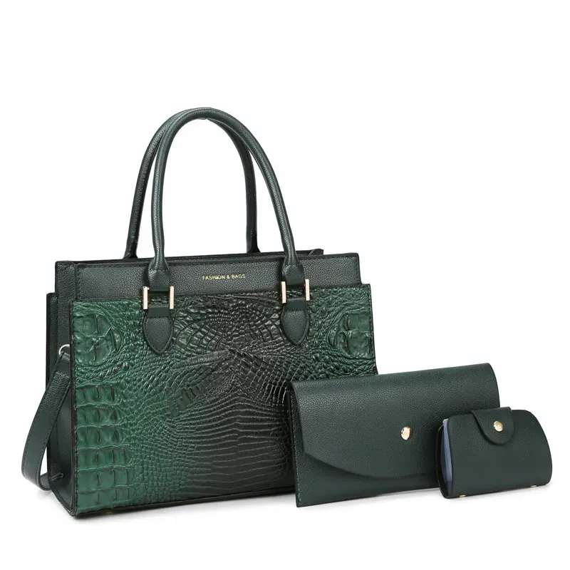 Women Fashion Retro Large Capacity Crocodile Pattern Handbag Purse Set - Image 5