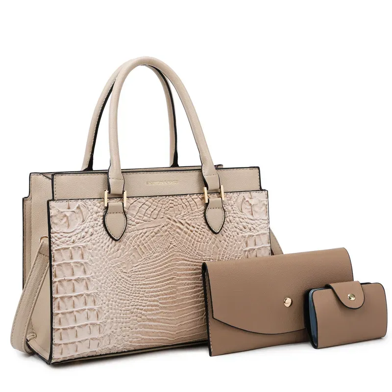 Women Fashion Retro Large Capacity Crocodile Pattern Handbag Purse Set - Image 10