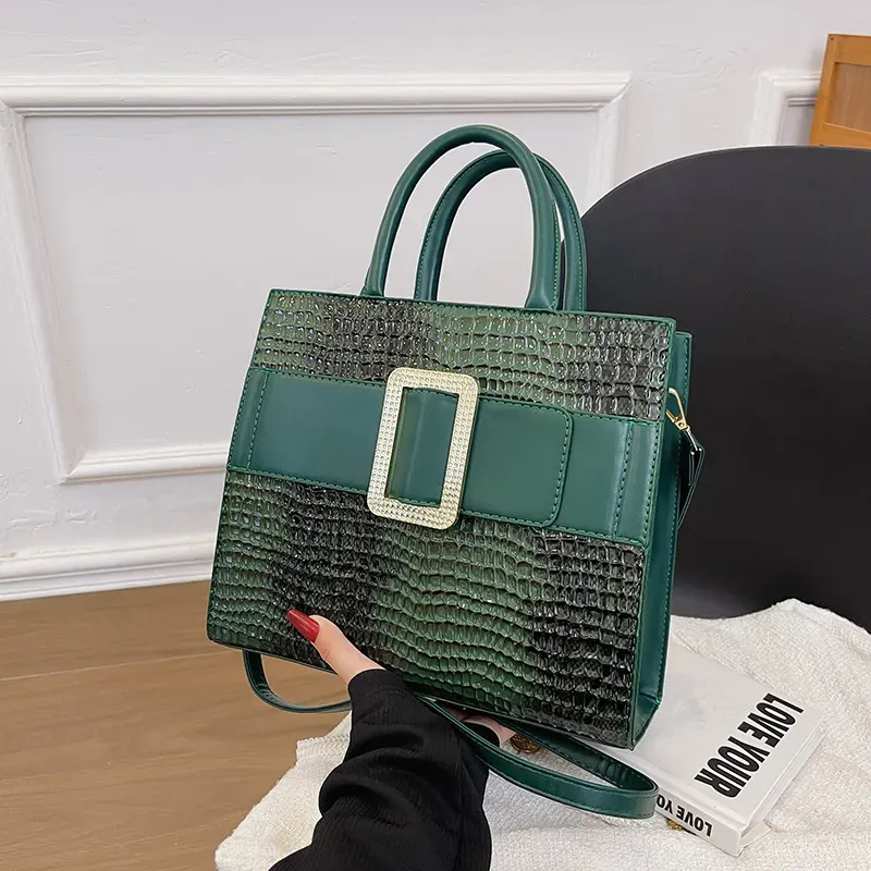 Women Retro Fashion Crocodile Print Large Capacity Handle Shoulder Bag - Image 3