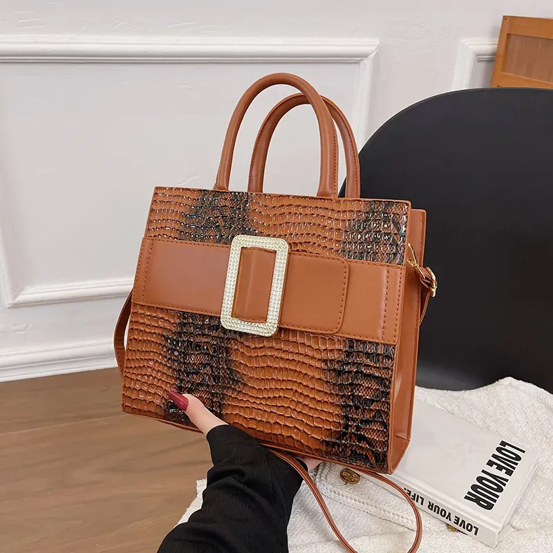 Women Retro Fashion Crocodile Print Large Capacity Handle Shoulder Bag - Image 4