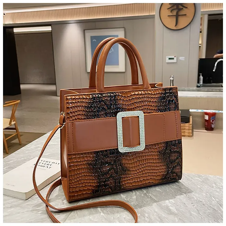 Women Retro Fashion Crocodile Print Large Capacity Handle Shoulder Bag - Image 11
