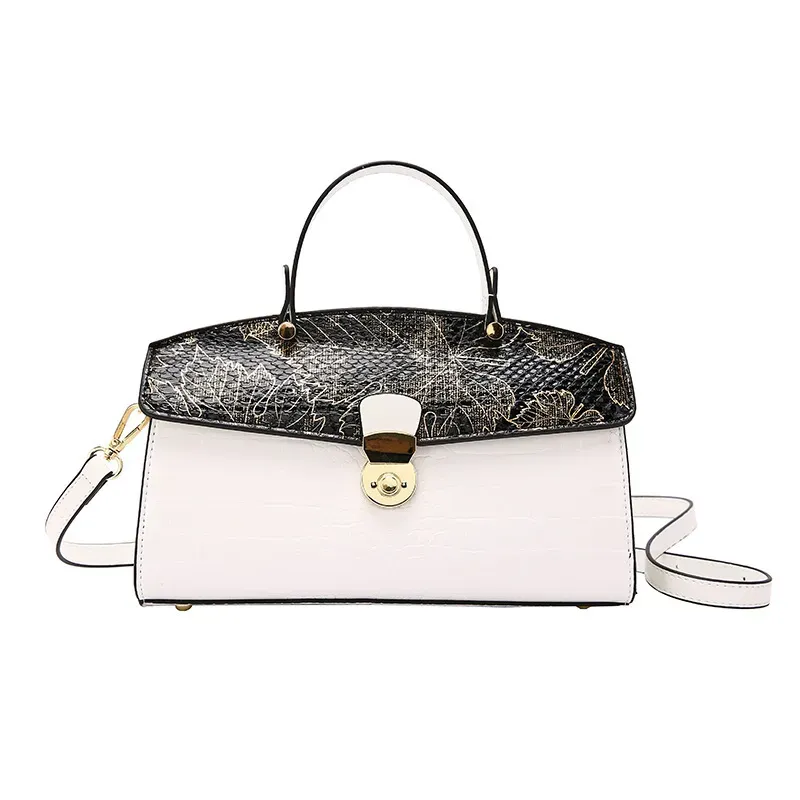 Women Fashion Colorblock Crocodile-Print Clamshell Crossbody Bag - Image 7