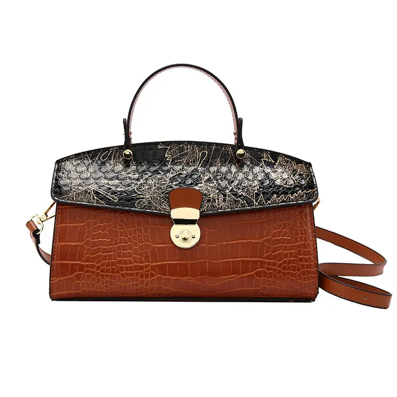 Women Fashion Colorblock Crocodile-Print Clamshell Crossbody Bag - Image 11