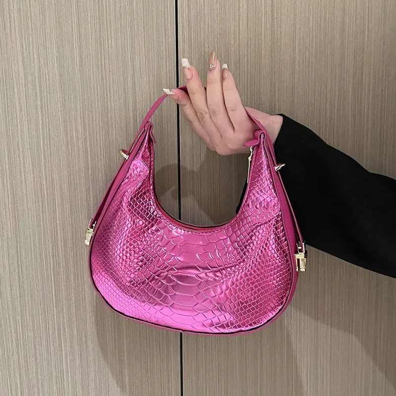 Women Fashionable Simple Pattern Crescent Zipper Shoulder Underarm Bag - Image 3