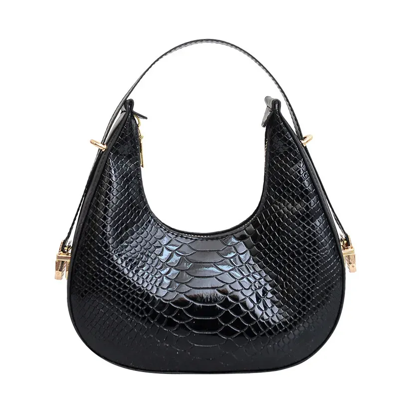 Women Fashionable Simple Pattern Crescent Zipper Shoulder Underarm Bag - Image 8