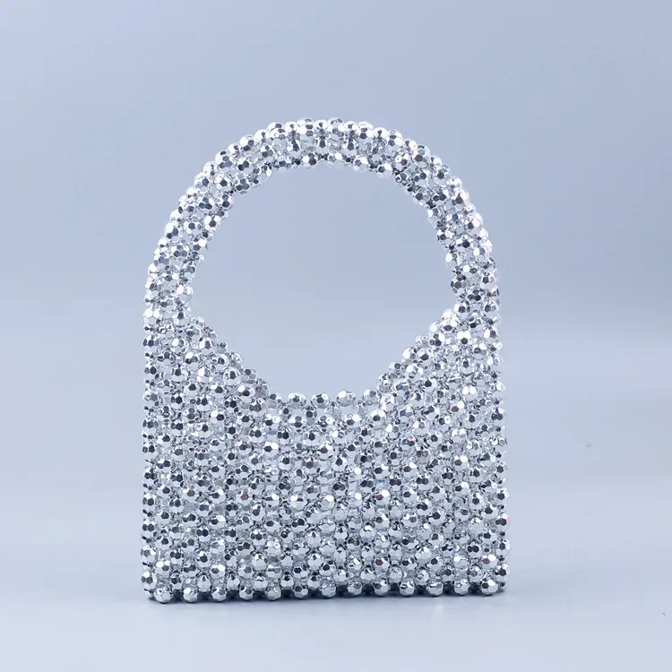 Women Fashion Handmade Beaded Woven Square Handle Evening Bag - Image 6