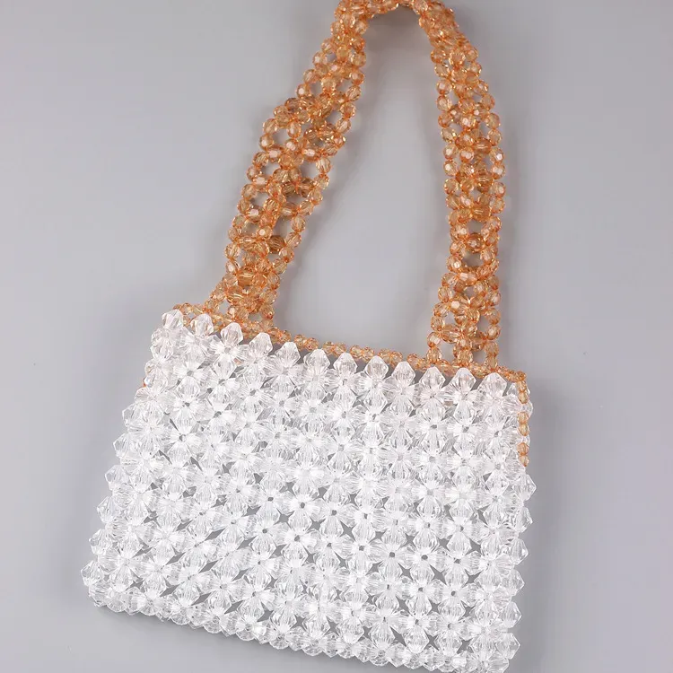Women Fashion Transparent Acrylic Beaded Woven Square Handle Evening Bag - Image 3