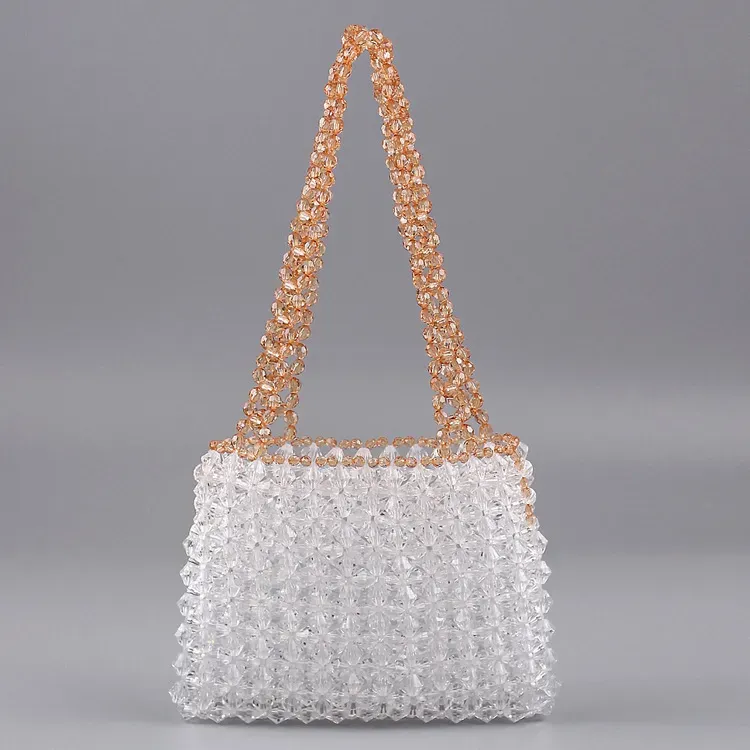 Women Fashion Transparent Acrylic Beaded Woven Square Handle Evening Bag - Image 5