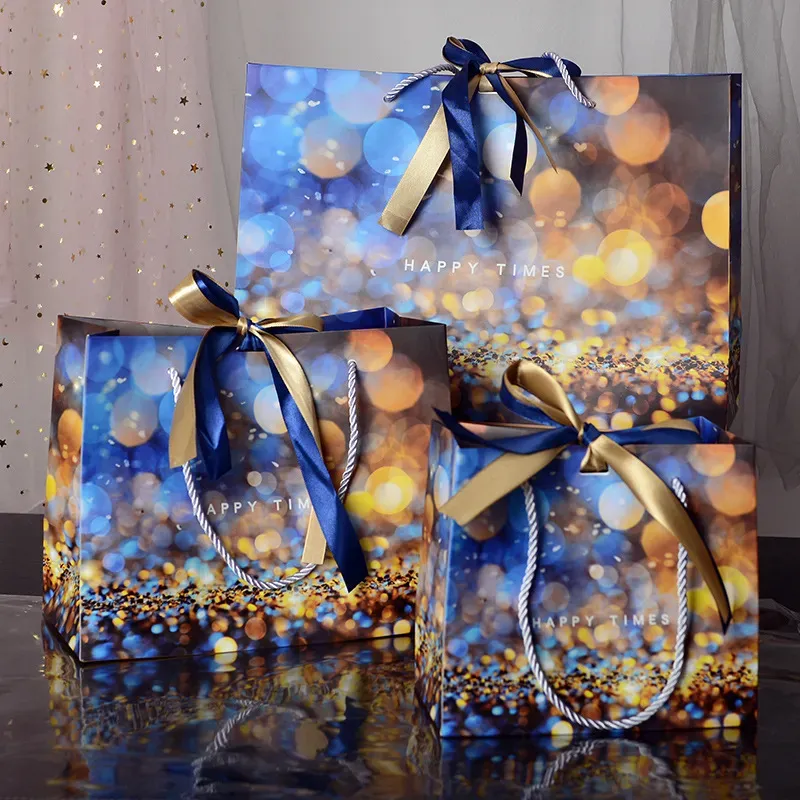 Simple Colorful Printing Bow Ribbon Candy Gift Packaging Paper Bag