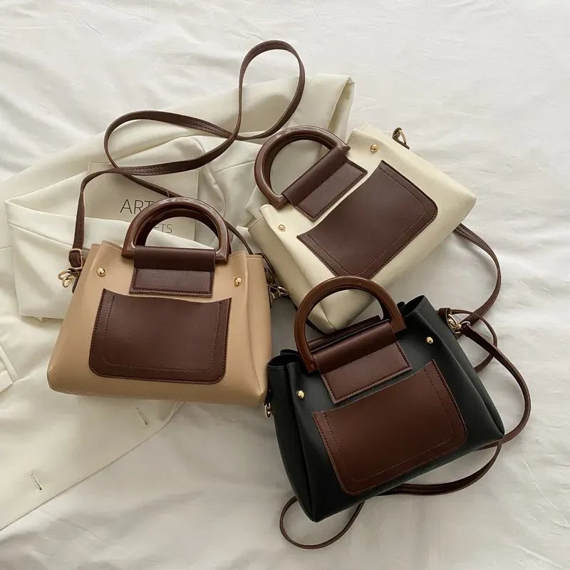 Women'S Vintage Contrast Large-Capacity Handbag - Image 4