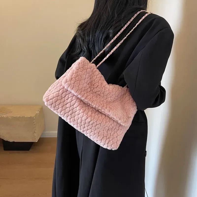Women Fashion Plush Flap Square Shoulder Bag - Image 5