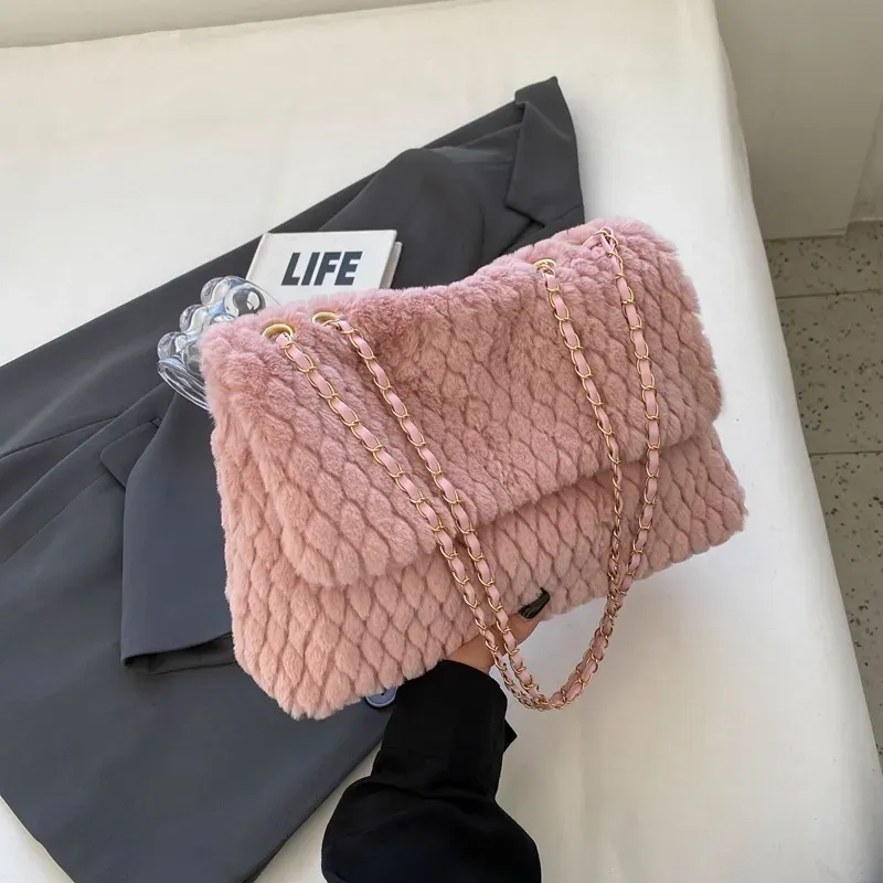 Women Fashion Plush Flap Square Shoulder Bag - Image 7