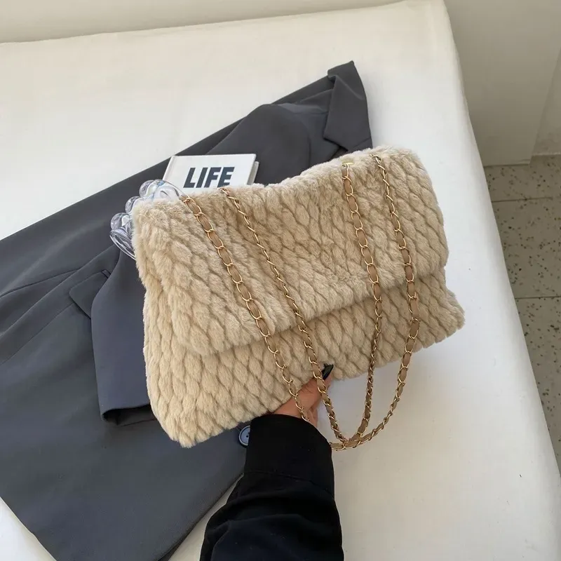Women Fashion Plush Flap Square Shoulder Bag - Image 9