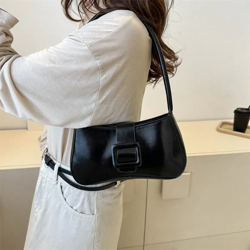 Women Fashionable Simple Belt Buckle Flap Square Shoulder Underarm Bag - Image 3