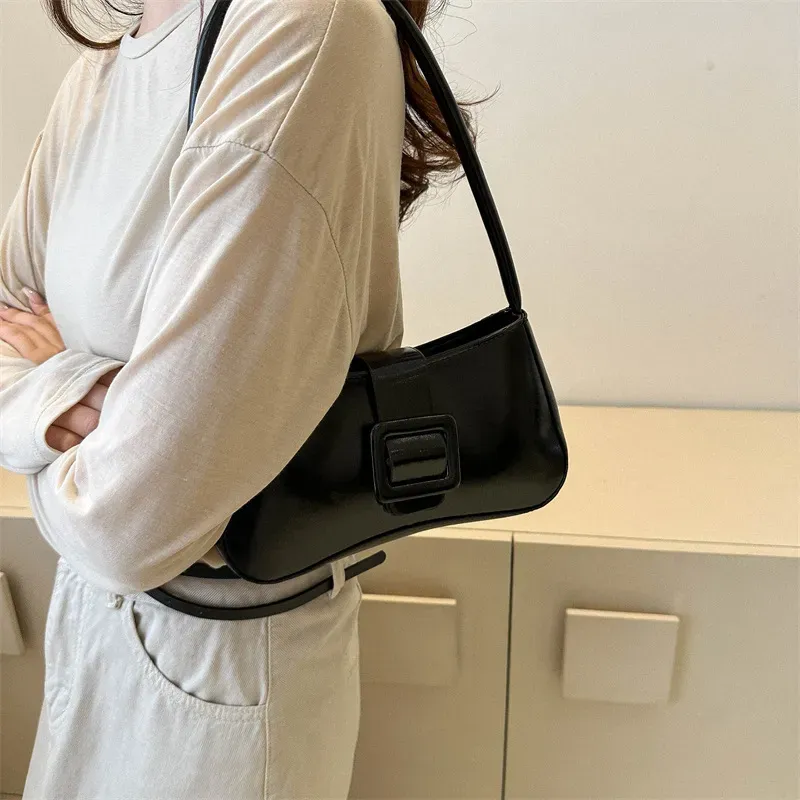 Women Fashionable Simple Belt Buckle Flap Square Shoulder Underarm Bag - Image 5
