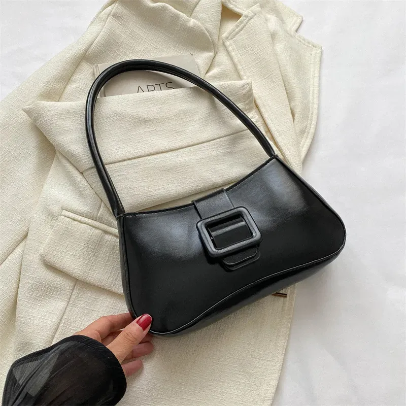 Women Fashionable Simple Belt Buckle Flap Square Shoulder Underarm Bag - Image 6