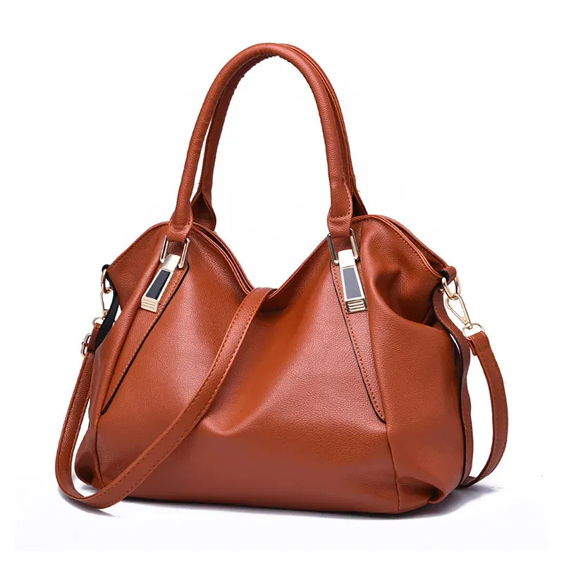 Women Fashionable Large Capacity Soft Leather Handle Shoulder Bag - Image 3