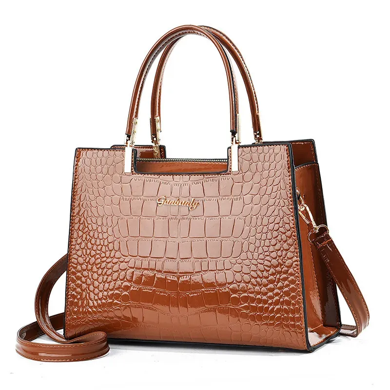 Women Fashion Crocodile Pattern Large Capacity Square PU Handle Shoulder Bag - Image 3