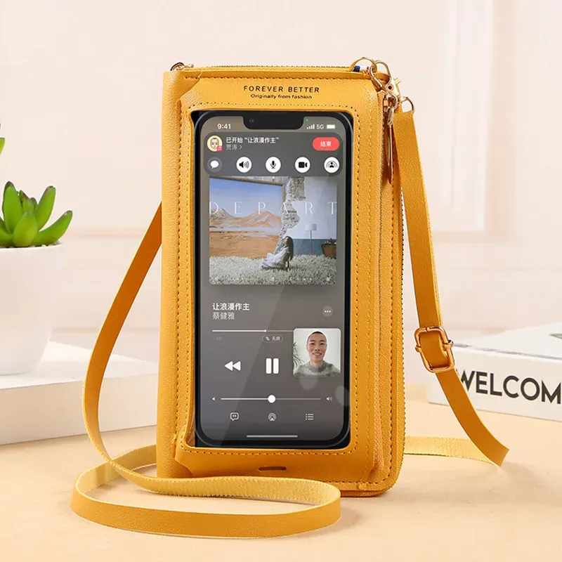 Women Fashion Touch Screen Phone Transparent Mini Purses