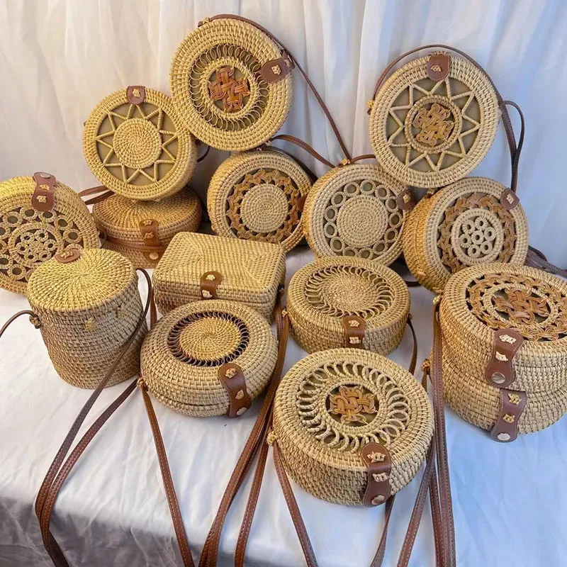Bohemian Style Vintage Woven Straw Round Bag