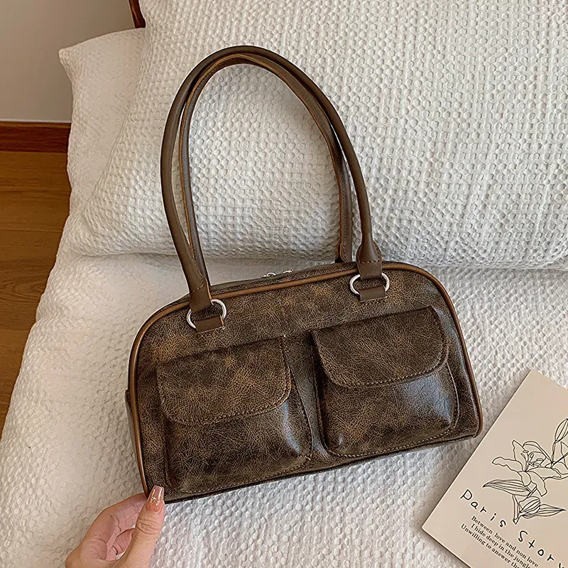 Women Simple Retro Multi-Pocket Zipper Shoulder Bag - Image 7