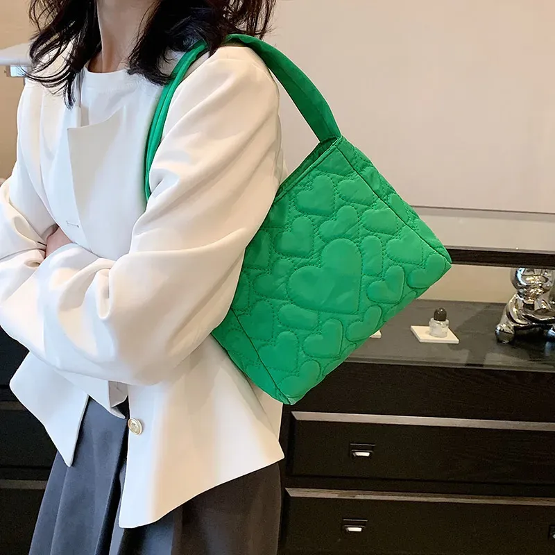 Summer Women Casual Solid Color Heart-Shaped Embossed One-Shoulder Underarm Bag - Image 4