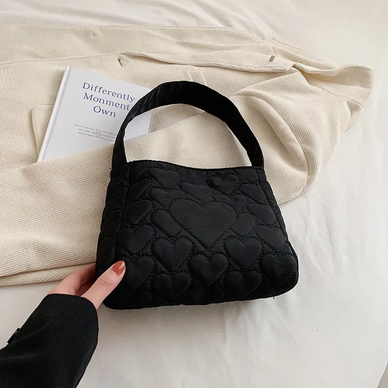 Summer Women Casual Solid Color Heart-Shaped Embossed One-Shoulder Underarm Bag - Image 6