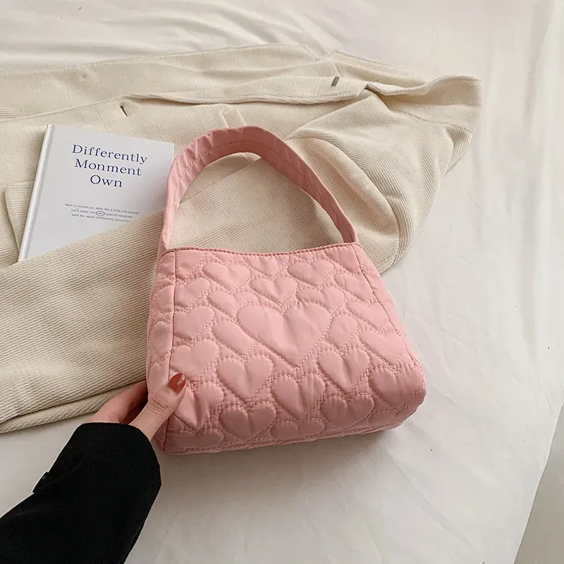 Summer Women Casual Solid Color Heart-Shaped Embossed One-Shoulder Underarm Bag - Image 7