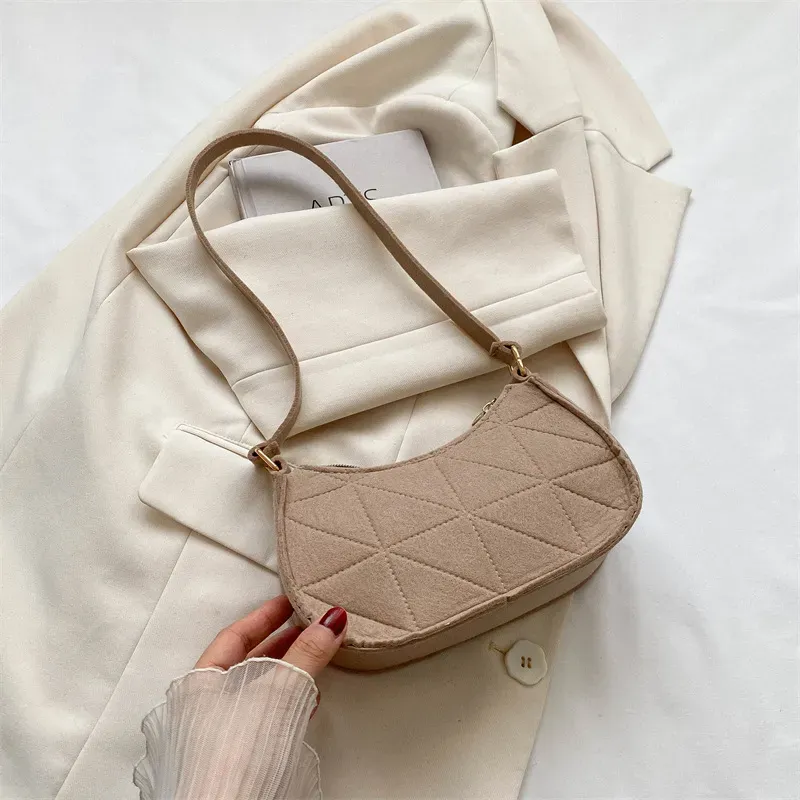 Women Fashion Solid Color Square Stitch Zipper Shoulder Underarm Bag - Image 9