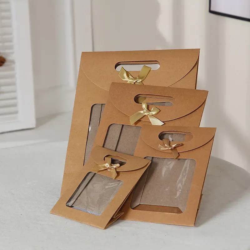 Simple Creative Kraft Paper Window Bow Handle Gift Paper Bag