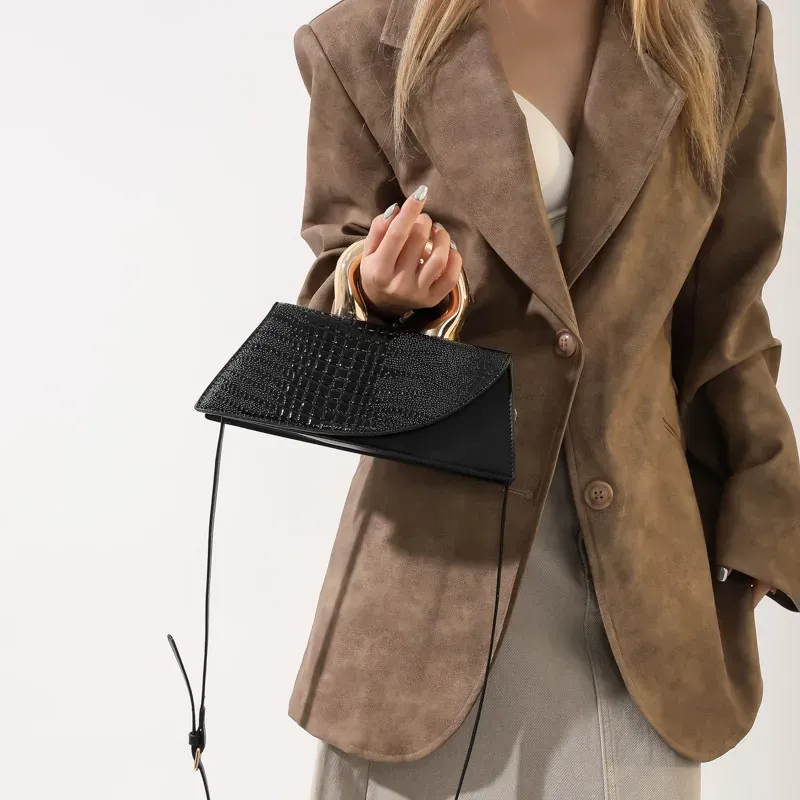 Women Fashion Retro Stone Pattern Irregular Handle Shoulder Bag - Image 3