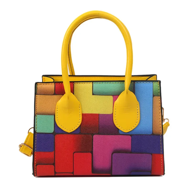 Women Fashion Square Color Block Handle Shoulder Bag - Image 6