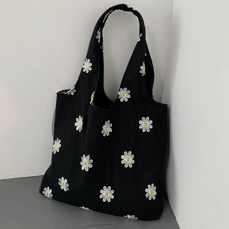 Women Fashion Creative Embroidered Black Butterfly Lace Large Capacity Canvas Tote Bag - Image 10