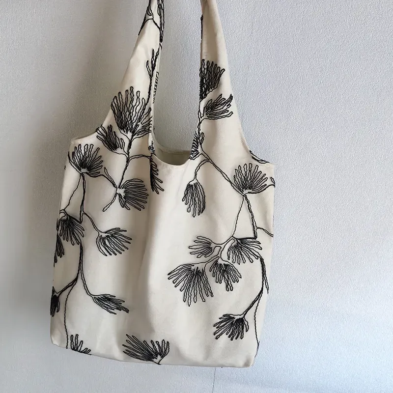 Women Fashion Creative Embroidered Black Butterfly Lace Large Capacity Canvas Tote Bag - Image 12