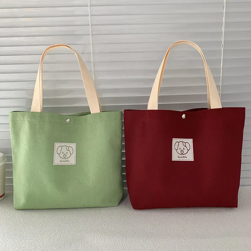 Women Cute Bear Print Large Capacity Canvas Tote Bag - Image 3