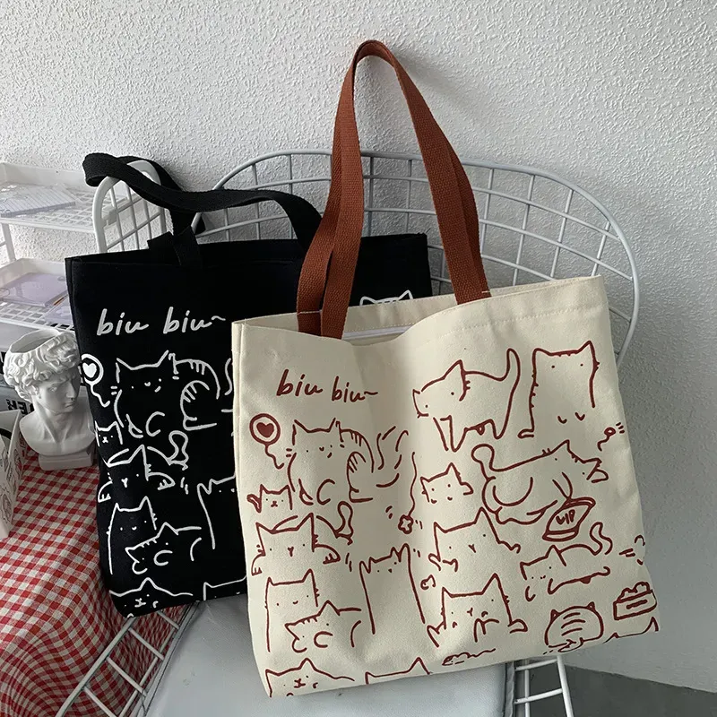 Women Cartoon Animal Print Large Capacity Canvas Tote Bag