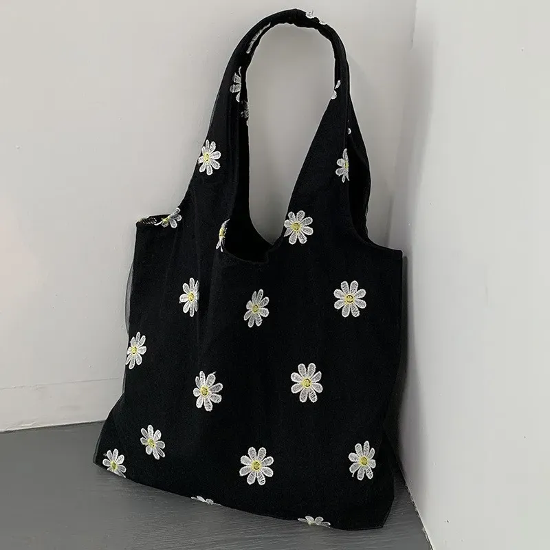 Women Fashion Lace Floral Mesh Embroidered Large Capacity Tote Bag - Image 7