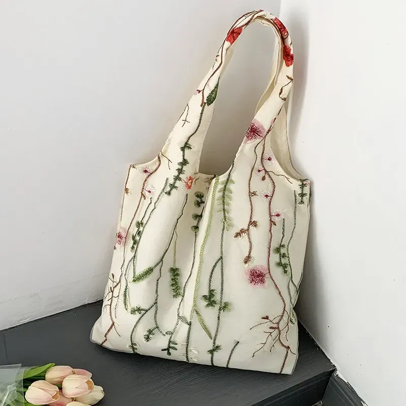Women Fashion Lace Floral Mesh Embroidered Large Capacity Tote Bag - Image 10