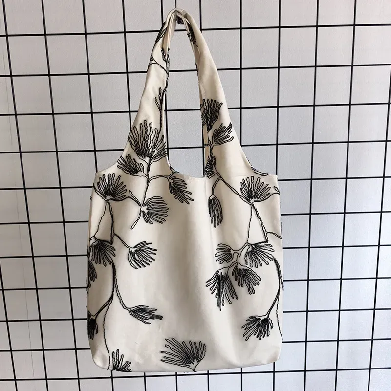 Women Fashion Lace Floral Mesh Embroidered Large Capacity Tote Bag - Image 11