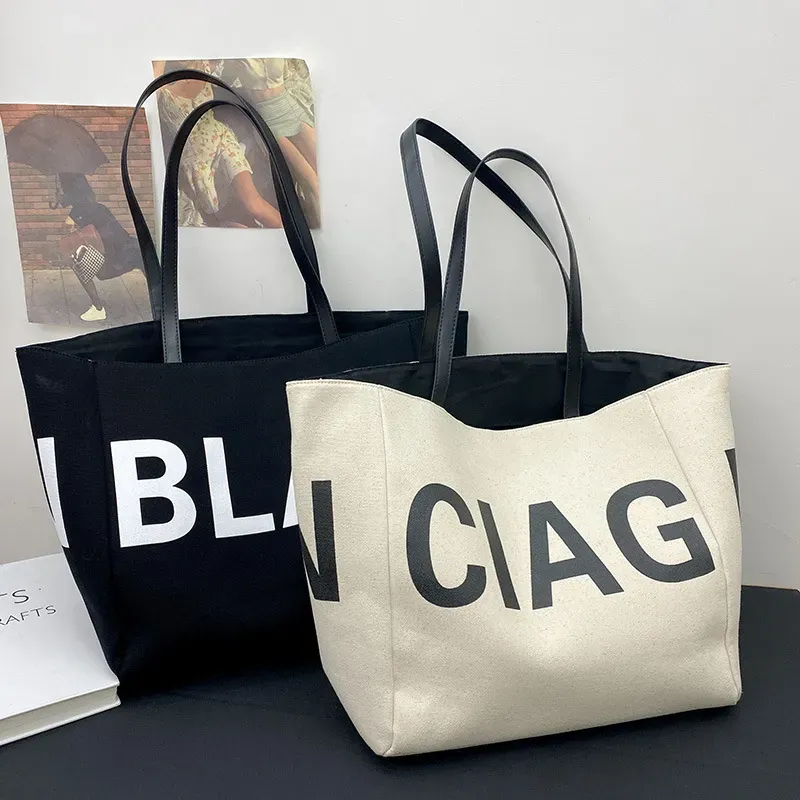 Casual Simple Large Capacity Letter Vintage Canvas Tote Bag