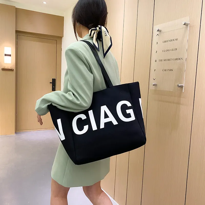 Casual Simple Large Capacity Letter Vintage Canvas Tote Bag - Image 4