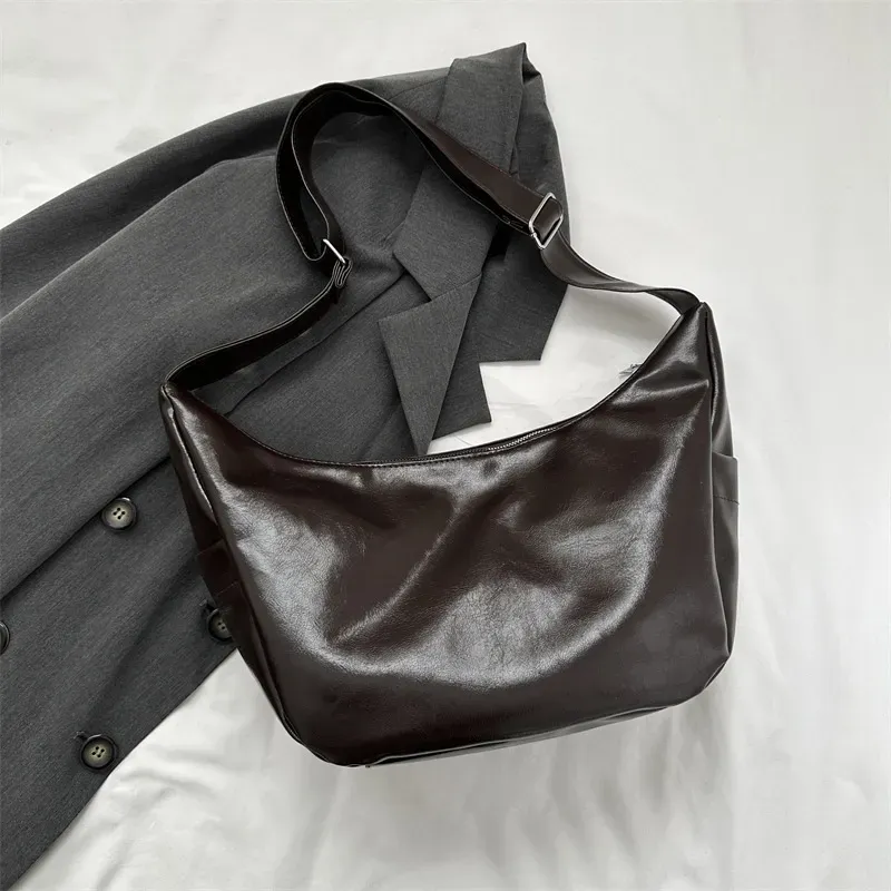 Women Simple Large Capacity Zipper PU Shoulder Bag - Image 7