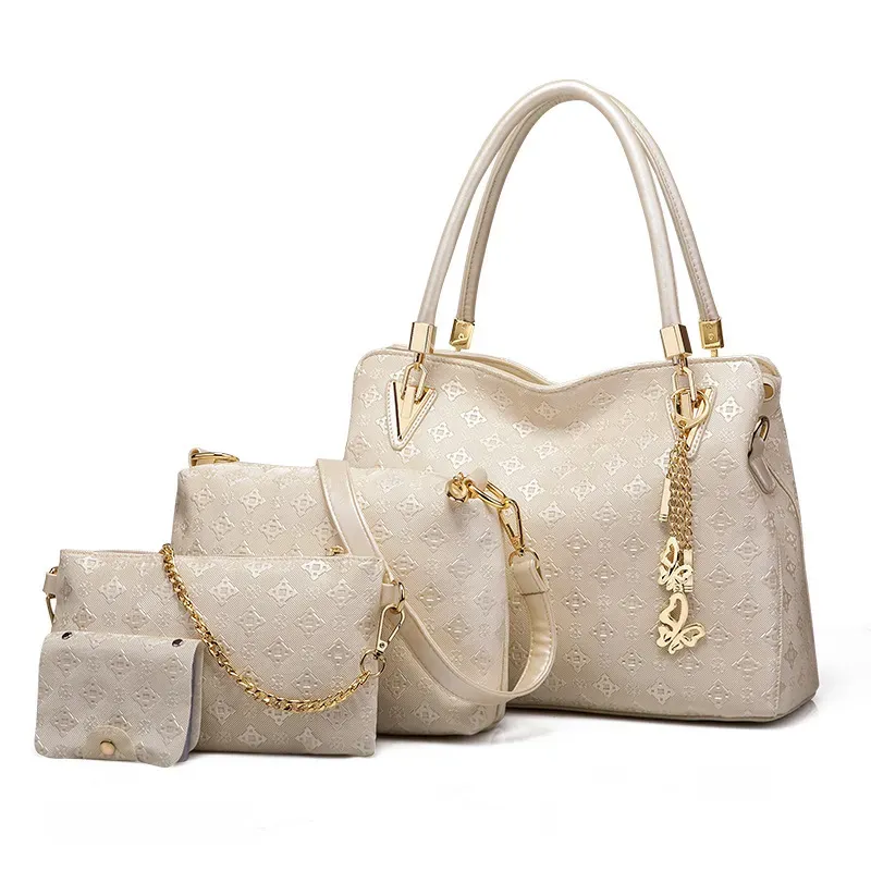 Women Fashion Floral Embossed Butterfly Metal Pendant Handbag Wallet Shoulder Bag Four-Piece Set - Image 9