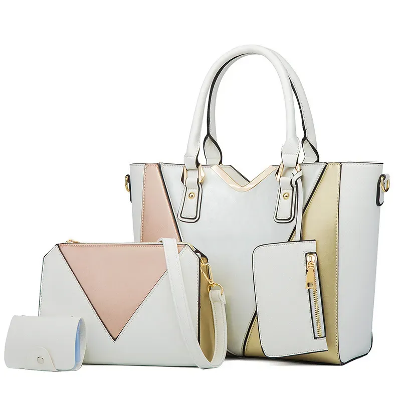 Women Fashionable Simple Large Capacity Color Block Wallet Handle Shoulder Bag Four-Piece Set - Image 4
